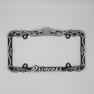 Classic Frame Princess Heart Black Metal License Plate Frame - Bling Crystal In